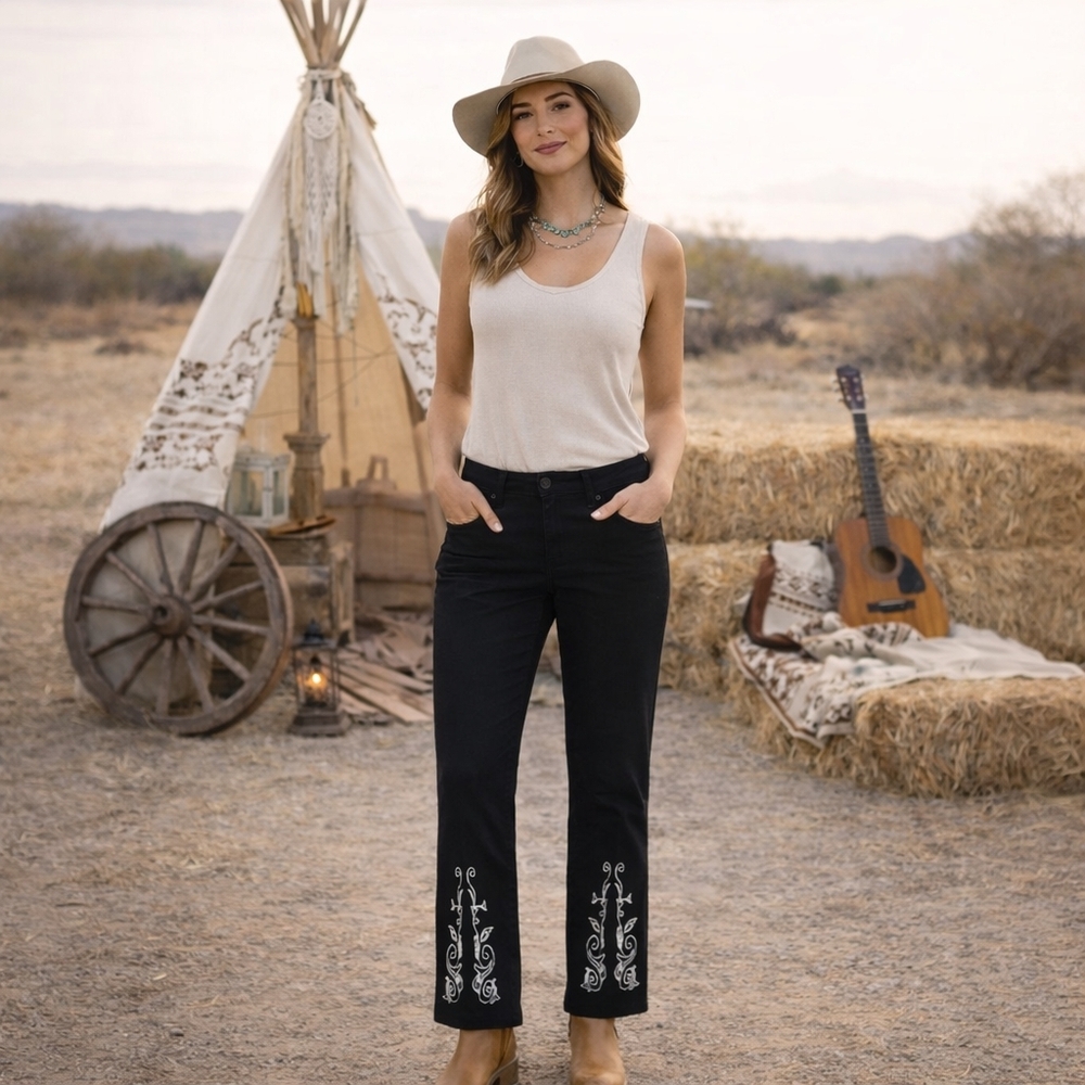 Metrostyle Western Womens 8 Leather Pants Black Bootcut Embroidered Lined‎ NWT